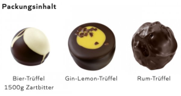 Auswahl hochprozentiger Zartbitter-Pralinen, EH Chocoladen, handgefertigte, Trüffel, 3fach sortiert